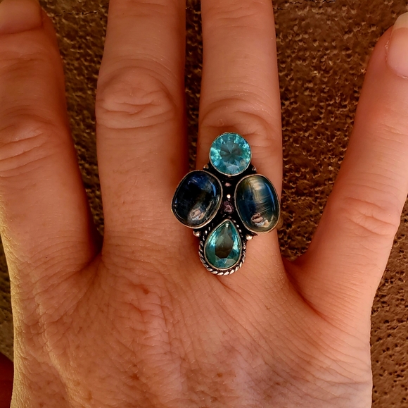 New Kyanite & Blue Topaz 925 Silver Ring. - Picture 3 of 12